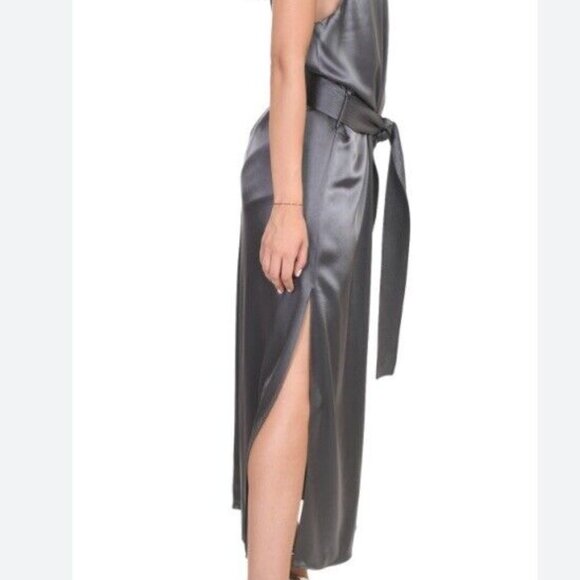 NWT Halston Heritage Silver Gray Racerback Satin Slip‎ Midi Dress Size S $295.00 - Picture 6 of 16
